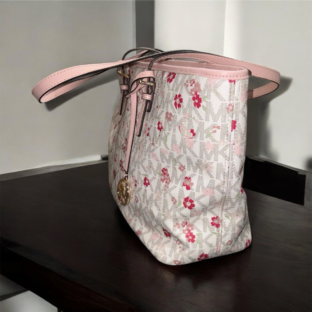 Michael Kors Pink Floral Tote Bag + Wristlet + Wallet - Picture 4 of 12